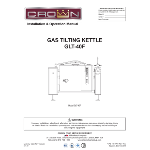 Crown Steam GLT-40FL Gas Kettle 40 Gallon Capacity Tilting 125000 BTU Crown Steam GLT-40FL Gas Kettle 40 Gallon Capacity Tilting 125000 BTU