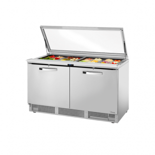 True Refrigeration TFP-64-24M-FGLID~SPEC3 64 Inch Stainless Steel Two-Section Sandwich/Salad Unit with Heavy-Duty Glass Lid