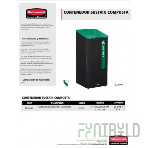 Rubbermaid 2078992 Sustain Decorative Organic Waste Container Indoor Use 23 Gallon