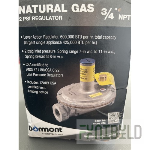 Dormont R625N42-0711-08 3/4 Inch Gas Regulator with Limiter 2psi