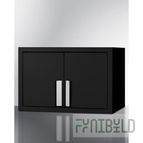 Summit CAB18SHORTBLK 18 Inch Wall Cabinet with Hinged Doors and Stainless Steel Handles Black Finish