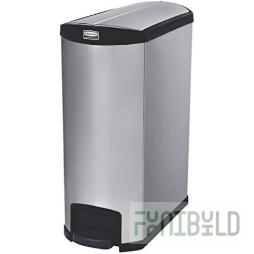 Rubbermaid Commercial Products 1902000 27 Inch Slim Jim Utility Container Stainless Steel Black with Hinged Lid and Step-on Pedal