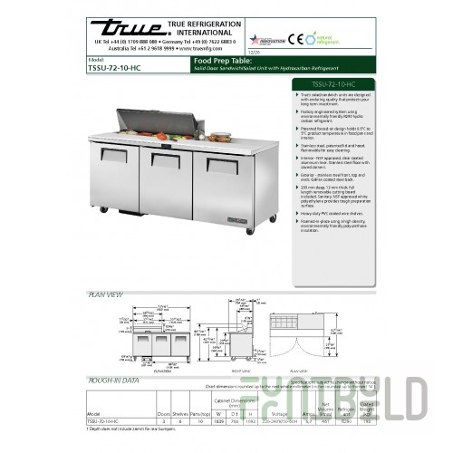 True Refrigeration TSSU-72-10-HC 72 Inch Commercial Refrigerated Counter and 3 Section
