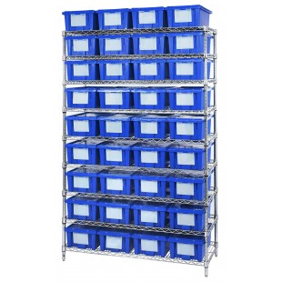 Quantum WR9-36180CL 48 Inch Wire Shelving System with 9 Shelves and Containers Quantum WR9-36180CL 48 Inch Wire Shelving System with 9 Shelves and Containers