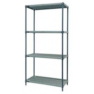 Quantum WR86-1454WPMS 54 Inch Stationary 4 Tier Solid Wire Shelving Unit Green Epoxy Coated