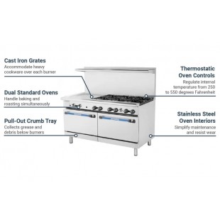 Turbo Air TARG-6B24G_NAT 60 Inch Gas Range with 6 Open Burners and 2 Ovens Turbo Air TARG-6B24G_NAT 60 Inch Gas Range with 6 Open Burners and 2 Ovens