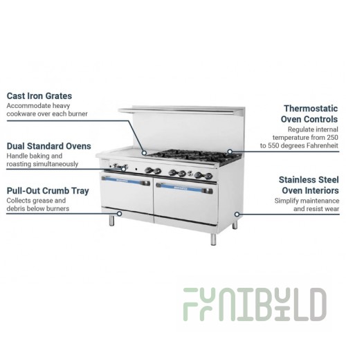 Turbo Air TARG-6B24G_NAT 60 Inch Gas Range with 6 Open Burners and 2 Ovens