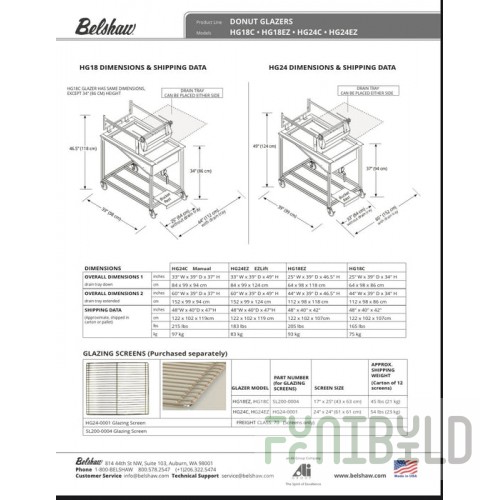 Belshaw HG24C 40 Inch Hand Glazer 55 Lb Capacity with Drain Tray Stainless Steel