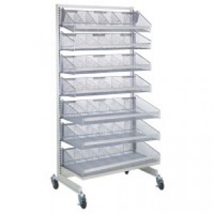 Quantum WS-SS36-4S3L 36 Inch Mobile Partition Wall Starter Unit with Baskets and Dividers