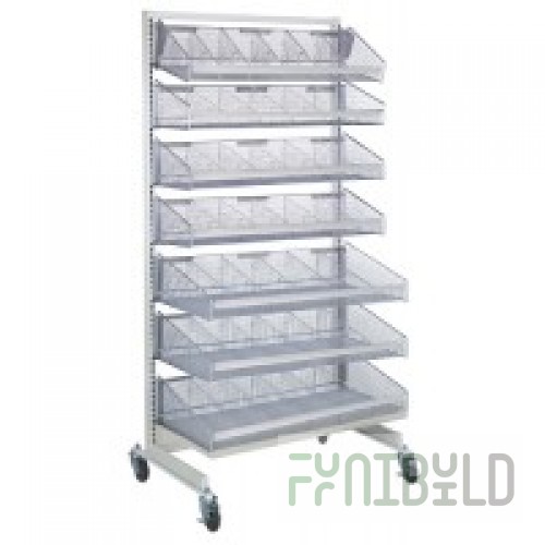 Quantum WS-SS36-4S3L 36 Inch Mobile Partition Wall Starter Unit with Baskets and Dividers