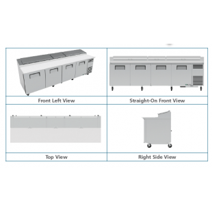 True Refrigeration TPP-AT-119-HC~SPEC3 119 Inch Refrigerated Counter 4 Section with Stainless Steel - Pizza Prep True Refrigeration TPP-AT-119-HC~SPEC3 119 Inch Refrigerated Counter 4 Section with Stainless Steel - Pizza Prep