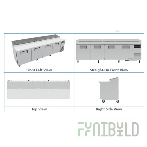 True Refrigeration TPP-AT-119-HC~SPEC3 119 Inch Refrigerated Counter 4 Section with Stainless Steel - Pizza Prep