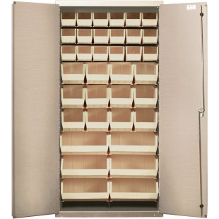 Quantum QSC-BG-36-FDCL 36 Inch Heavy-Duty Storage Cabinet with Clear Bins Beige Finish