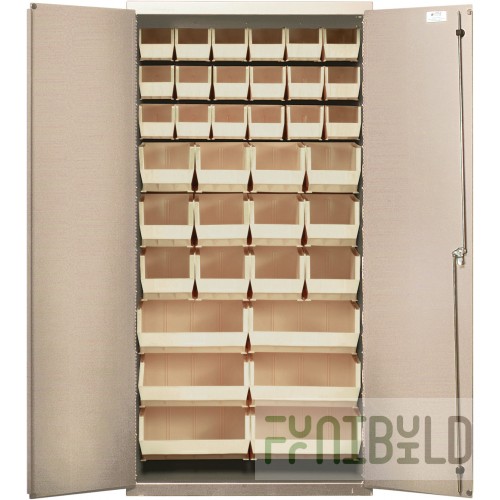 Quantum QSC-BG-36-FDCL 36 Inch Heavy-Duty Storage Cabinet with Clear Bins Beige Finish