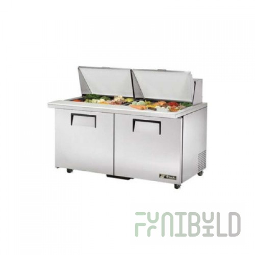 True Refrigeration TSSU-60-24M-B-DS-ST-ADA-HC 60 Inch Stainless Steel Refrigerated Counter 2 Section with Self-contained Cooling
