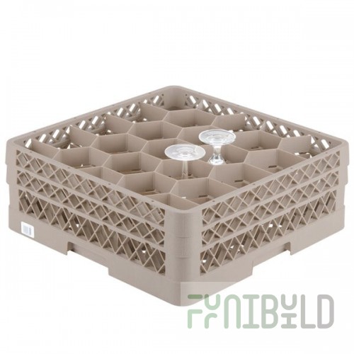 Vollrath TR13GGG-19 19-3/4 Inch Dishwasher Rack Glass and Stemware 20 Compartments Beige Co-Polymer