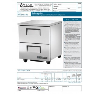 True Refrigeration TUC-27D-2-ADA-HC 27 Inch Stainless Steel Undercounter Refrigerator