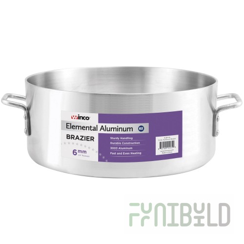 Winco AXHB-15 15 Quart Brazier Pan 14 Inch Diameter Aluminum Without Cover
