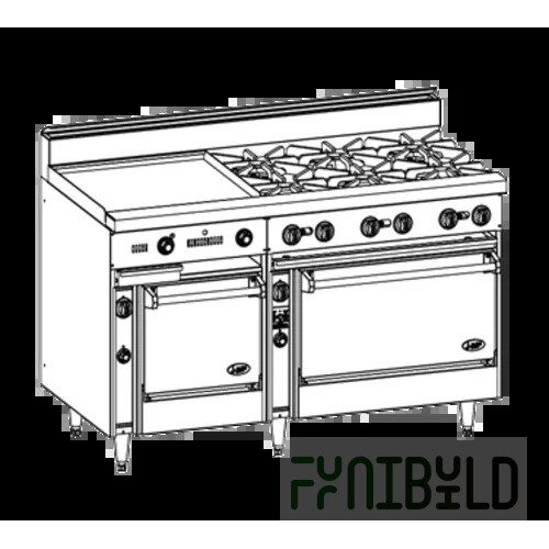 Jade Range JBR-10-2436C_LP 60 Inch Gas Bistro Restaurant Range with Ovens 10 Burners 300000 BTU