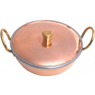 Town 25266/DZ 7-1/4 Inch Wok Pan with Cover 22 Oz Capacity Copper and Stainless Steel