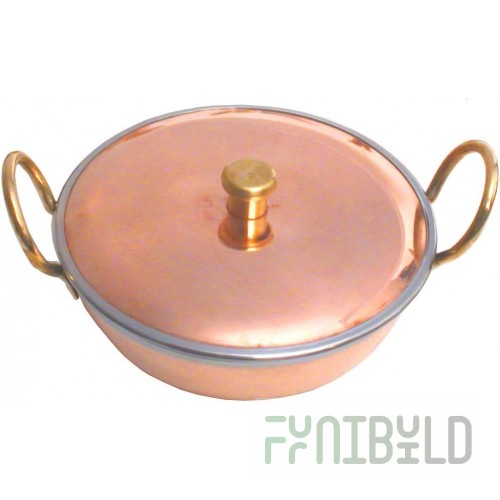 Town 25266/DZ 7-1/4 Inch Wok Pan with Cover 22 Oz Capacity Copper and Stainless Steel