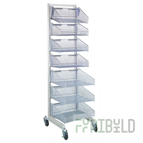 Quantum WS-SS18-3S3L 18 Inch Mobile Partition Wall Starter Unit with Baskets and Dividers