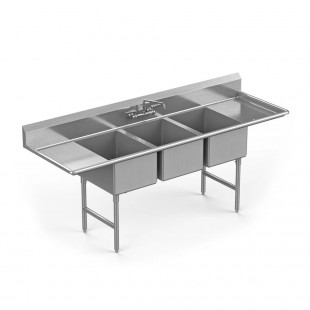 Winholt WS3T2028-2D24 28 Inch Sink Three Compartment with 2 Drain-boards Stainless Steel Winholt WS3T2028-2D24 28 Inch Sink Three Compartment with 2 Drain-boards Stainless Steel