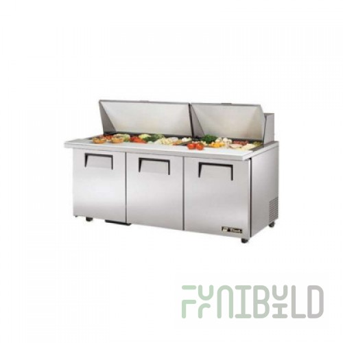 True Refrigeration TSSU-72-30M-B-DS-ST-ADA-HC 72 Inch Stainless Steel Refrigerated Counter 3 Section with Self-Contained Cooling
