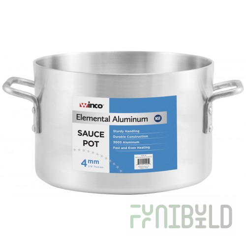 Winco AXBZ-15 15 Quart Brazier Pan Aluminum Round Without Cover Reinforced Rim