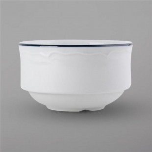 Tuxton SBB-080S 8 Oz Bouillon Round Scalloped Porcelain White with Blue Band