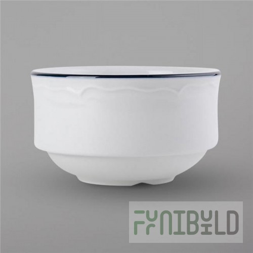 Tuxton SBB-080S 8 Oz Bouillon Round Scalloped Porcelain White with Blue Band