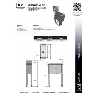 BK Resources UBDW-18-IB8 23 Inch Underbar Ice Bin Sliding Cover Stainless Steel