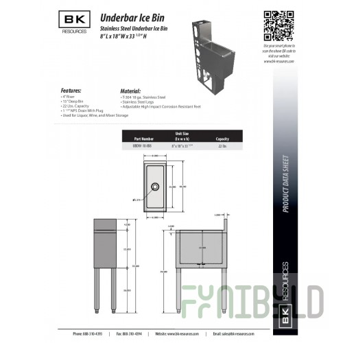 BK Resources UBDW-18-IB8 23 Inch Underbar Ice Bin Sliding Cover Stainless Steel