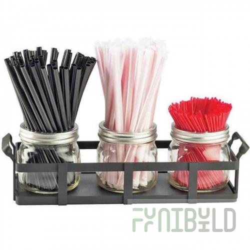 Cal Mil 3334-13 12-3/4 Inch Straw Stir-Stick Holder Black Metal with Glass