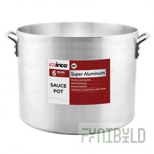 Winco AXHA-26 26 Quart Sauce Pot Round Aluminum with Riveted Handles