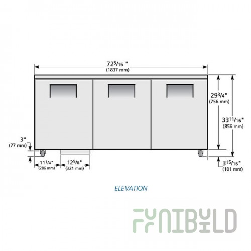 True Refrigeration TUC-72-ADA-HC~SPEC3 72 Inch 3 Section Undercounter Refrigerator