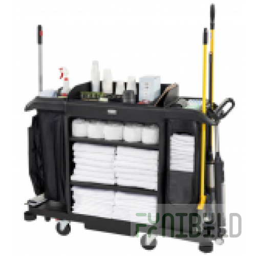 Rubbermaid 2202527 Full Size Housekeeping Cart With Accessory Bundle
