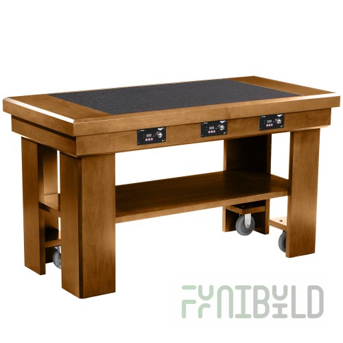 Vollrath 7552283 60 Inch Induction Table with 3 Burners Oak and Ceramic Counter