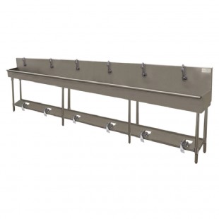 Advance Tabco 19-FM-120-F 120 Inch Multiwash Hand Sink with Stainless Steel Legs Advance Tabco 19-FM-120-F 120 Inch Multiwash Hand Sink with Stainless Steel Legs