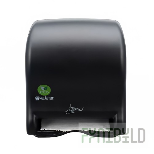 San Jamar T8400REBK 12 Inch Wall Mounted Electronic Roll Towel Dispenser Black Plastic with Touchless Operation