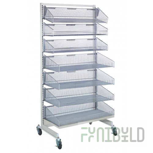 Quantum WS-SS48-7S 48 Inch Mobile Partition Wall Starter Unit with Baskets and Dividers