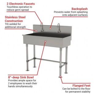 Advance Tabco 19-FM-40EF 40 Inch Multiwash Hand Sink with Electronic Faucets Stainless Steel Legs Flanged Feet Advance Tabco 19-FM-40EF 40 Inch Multiwash Hand Sink with Electronic Faucets Stainless Steel Legs Flanged Feet