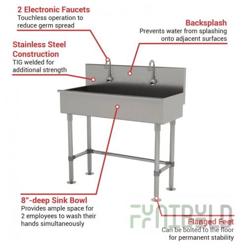 Advance Tabco 19-FM-40EF 40 Inch Multiwash Hand Sink with Electronic Faucets Stainless Steel Legs Flanged Feet
