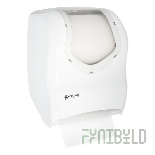 San Jamar T1370WHCLAI 12-11/16 Inch Paper Towel Dispenser Touchless White Plastic with Ad Insert