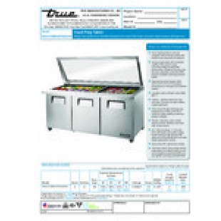 True Refrigeration TSSU-72-30M-B-ST-FGLID-HC~SPEC3 72 Inch Refrigerated Counter with Glass Lid