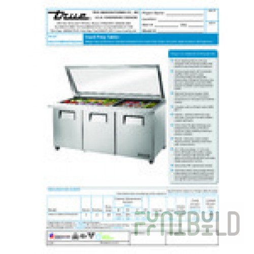 True Refrigeration TSSU-72-30M-B-ST-FGLID-HC~SPEC3 72 Inch Refrigerated Counter with Glass Lid