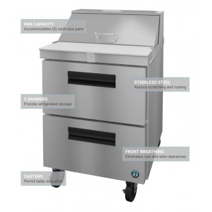 Hoshizaki SR27A-8D2 27 Inch Refrigerated Counter Sandwich Top 7.21 cu ft with 2 Drawers