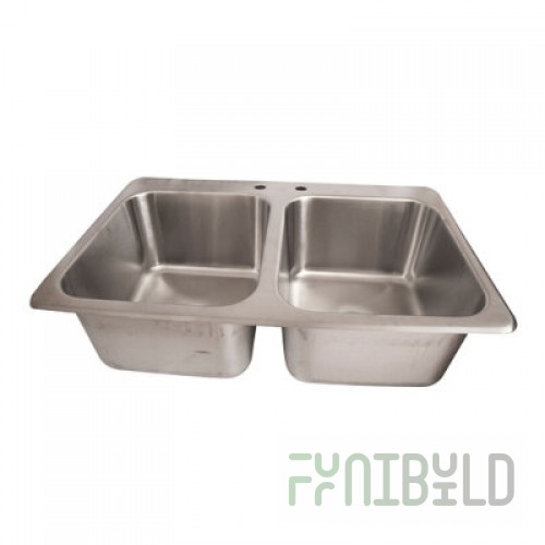 BK Resources DDI2-1416628-P-G 33 Inch Deep Drawn Drop-In Sink with Two Compartments Stainless Steel