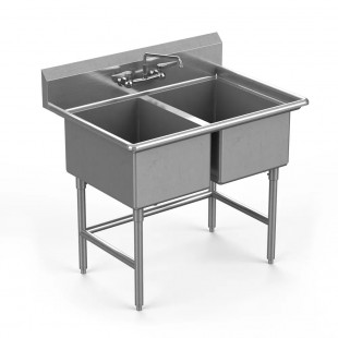 Winholt WS2T2424-14DP-14GA-2D18 Sink 24 Inch With Left and Right-hand Drainboards