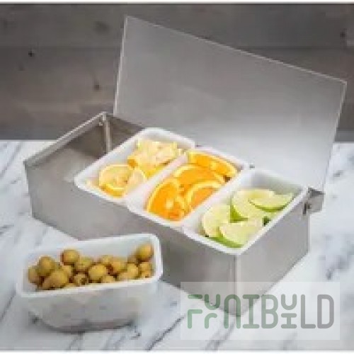 Carlisle 38704CNS 23-7/8 Inch Condiment Dispenser Caddy Stainless Steel with Hinged Acrylic Lids